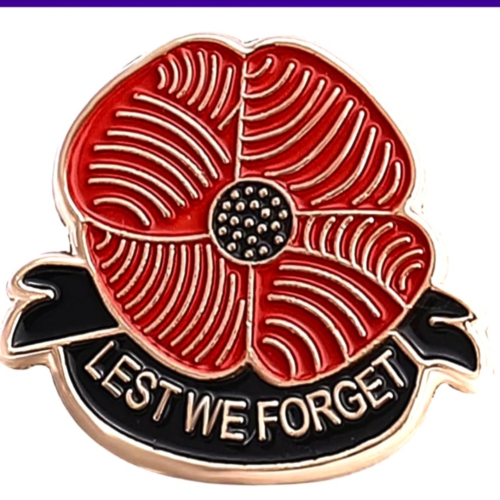 Lest We Forget SIX Pins  Remembrance Red Poppy Lapel Memorial Day Veteran Brooch